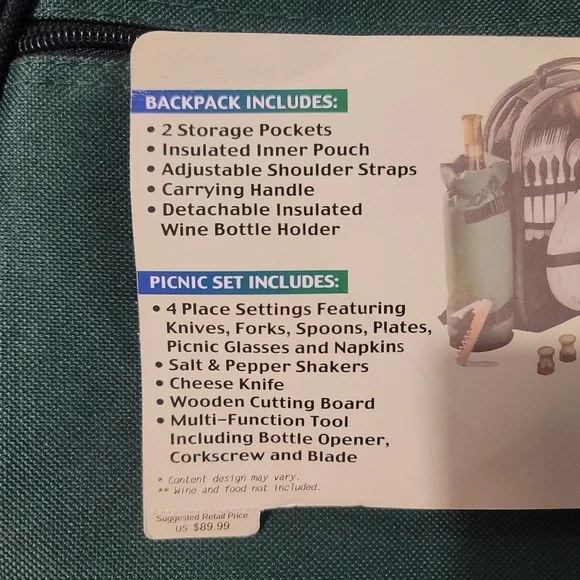 Picnic Essentials Backpack Wine Picnic for 4, Insulated Pocket Bottle Carrier - Picture 10 of 11